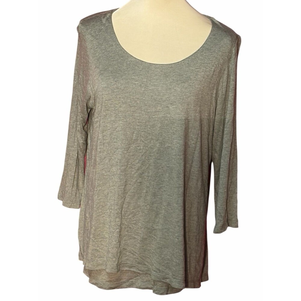 Purejill Gray Scoop Neck Long Sleeve Tee Size M